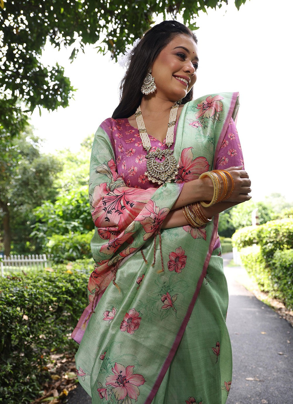 Classic Printed Tussar Silk Saree - S8572