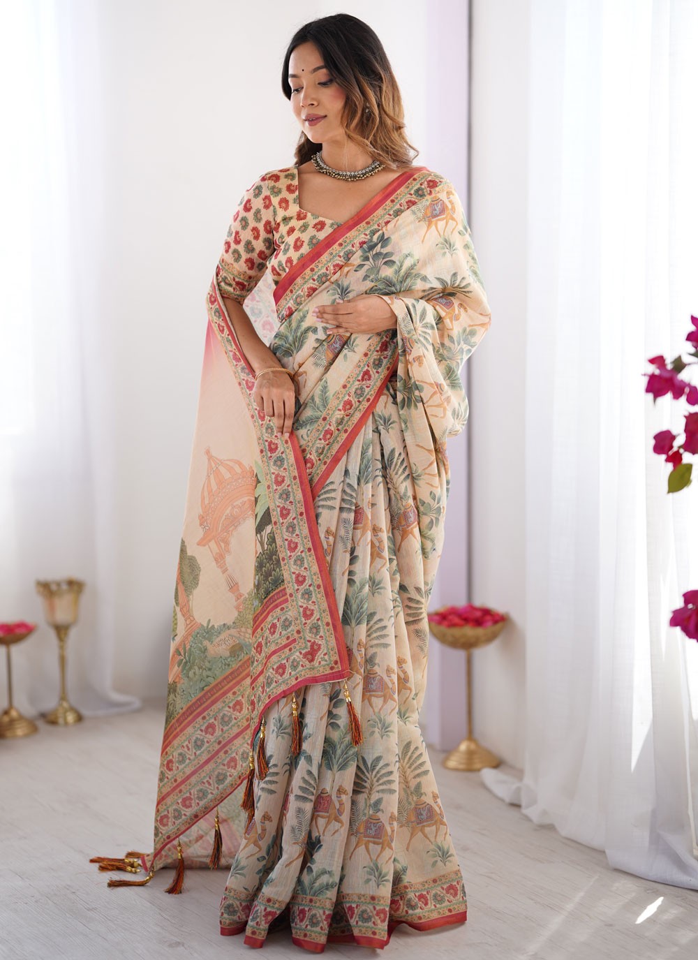 Off White Handloom Cotton Classic Saree Printed S16967