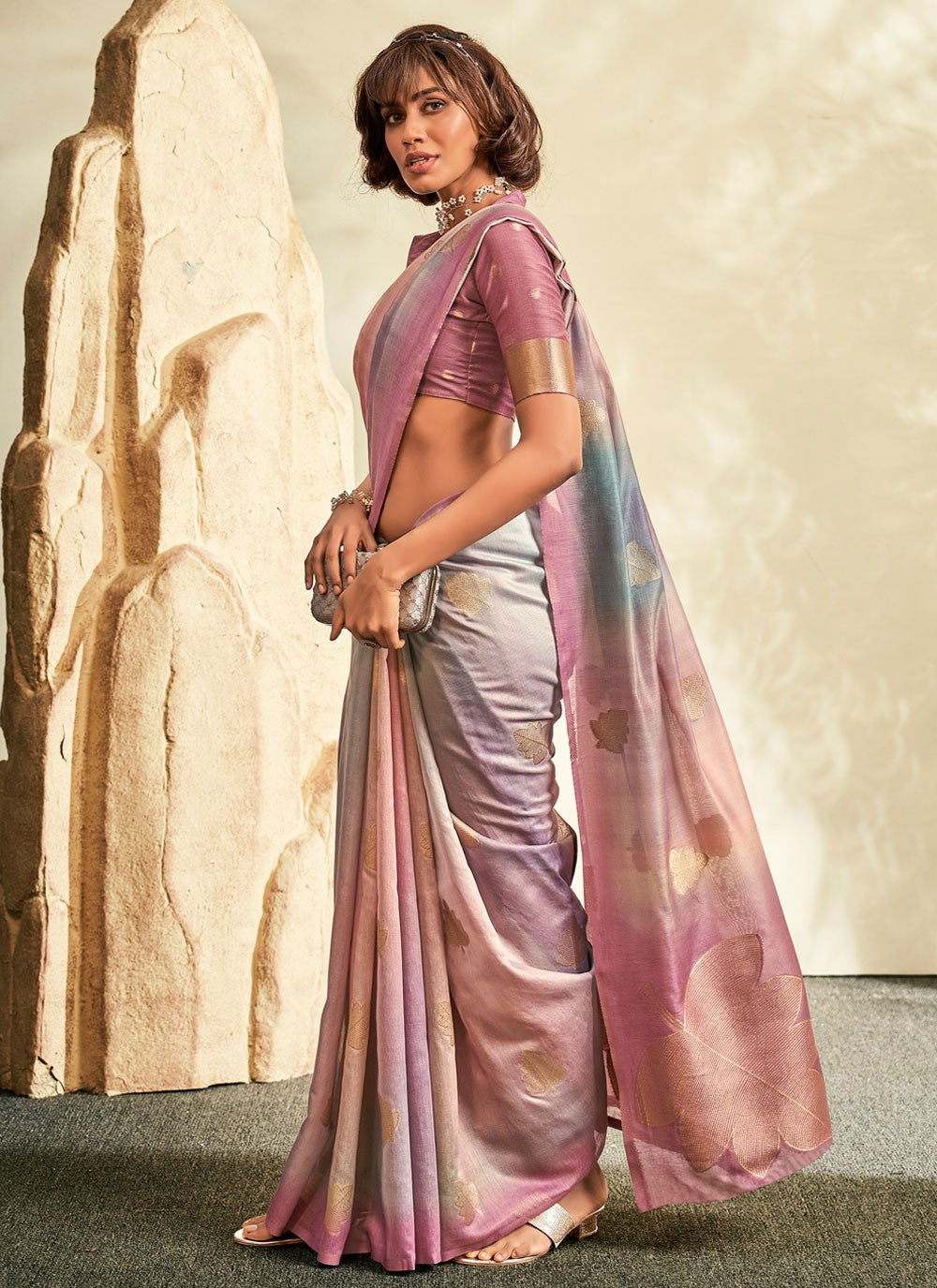 Trendy Printed Khadi Saree - S5523