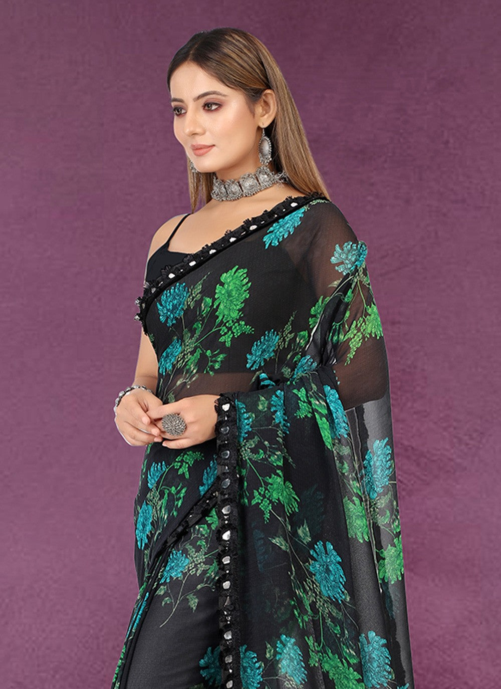 Trendy Printed Chiffon Saree - S3416