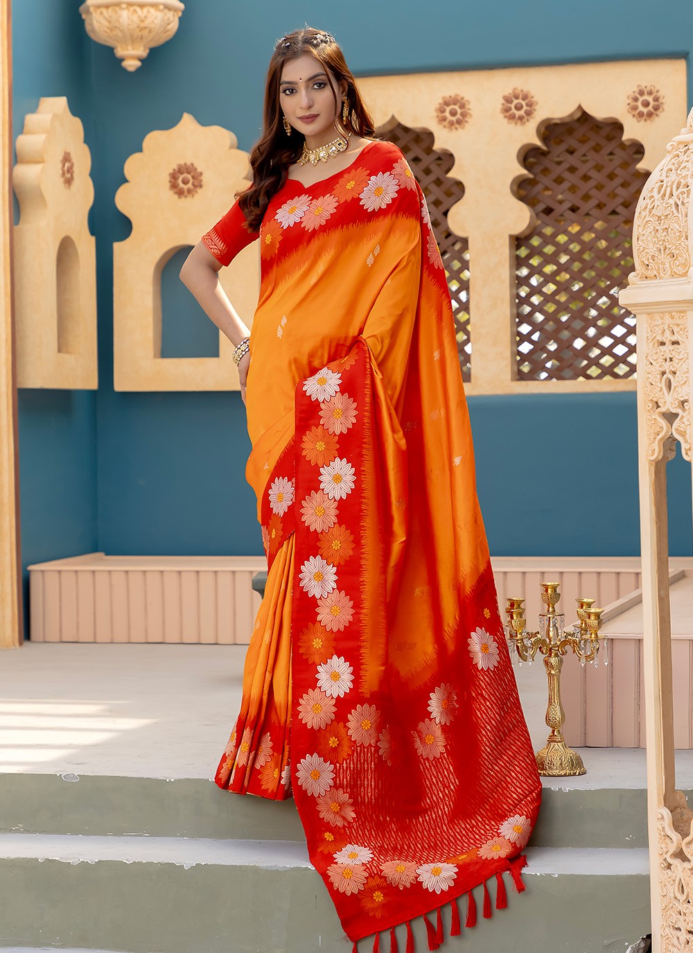 Contemporary Printed Mustard Silk S12566