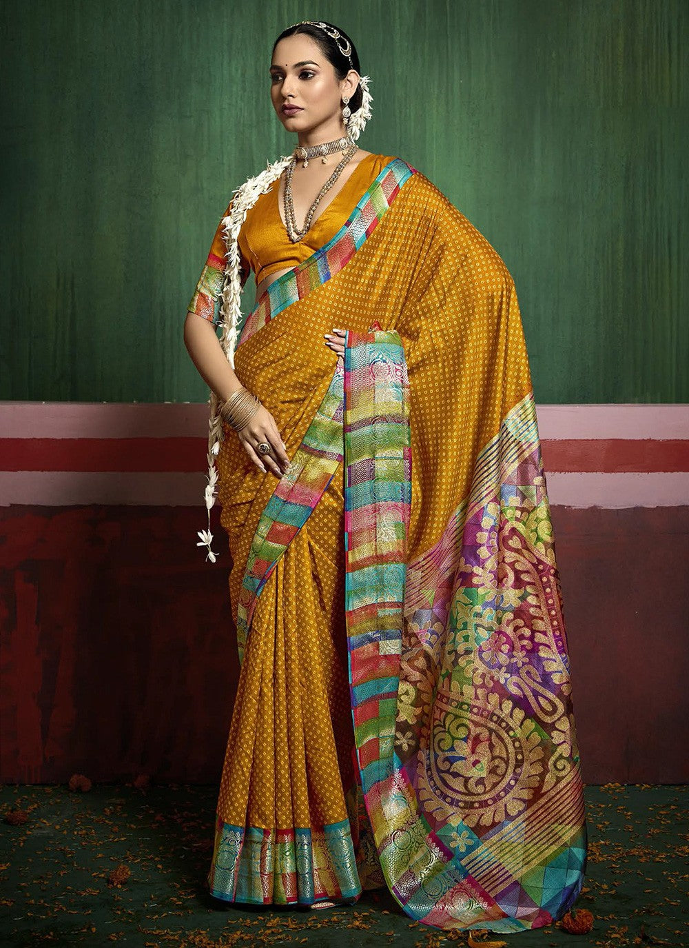 Mustard Silk Trendy Saree Printed S17185