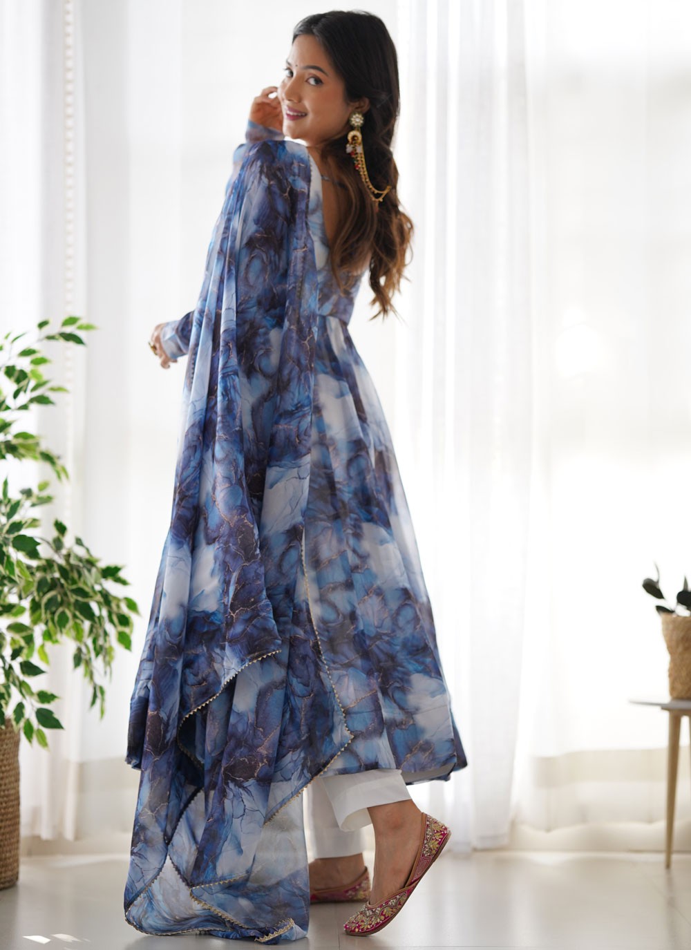Anarkali Printed Blue T7632