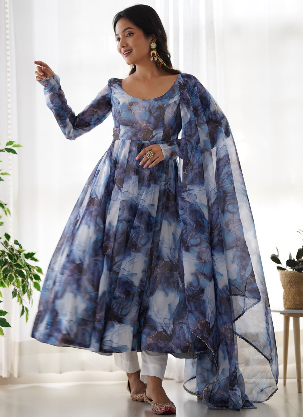 Anarkali Printed Blue T7632