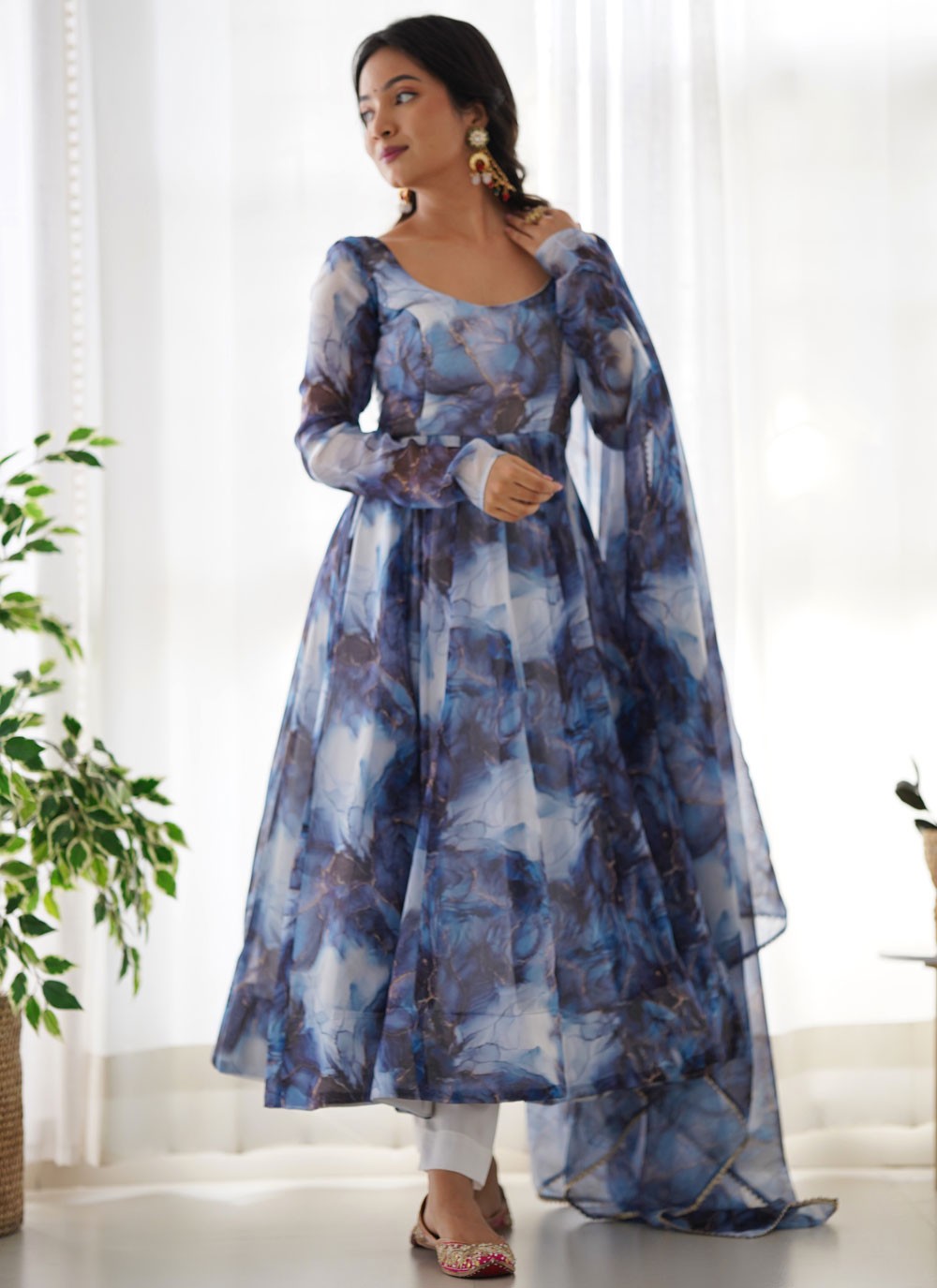 Anarkali Printed Blue T7632