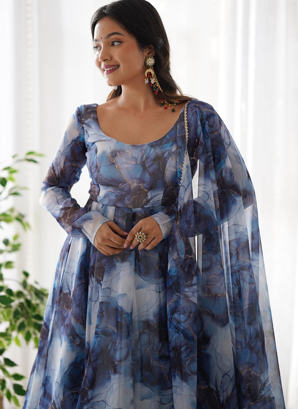 Anarkali Printed Blue T7632