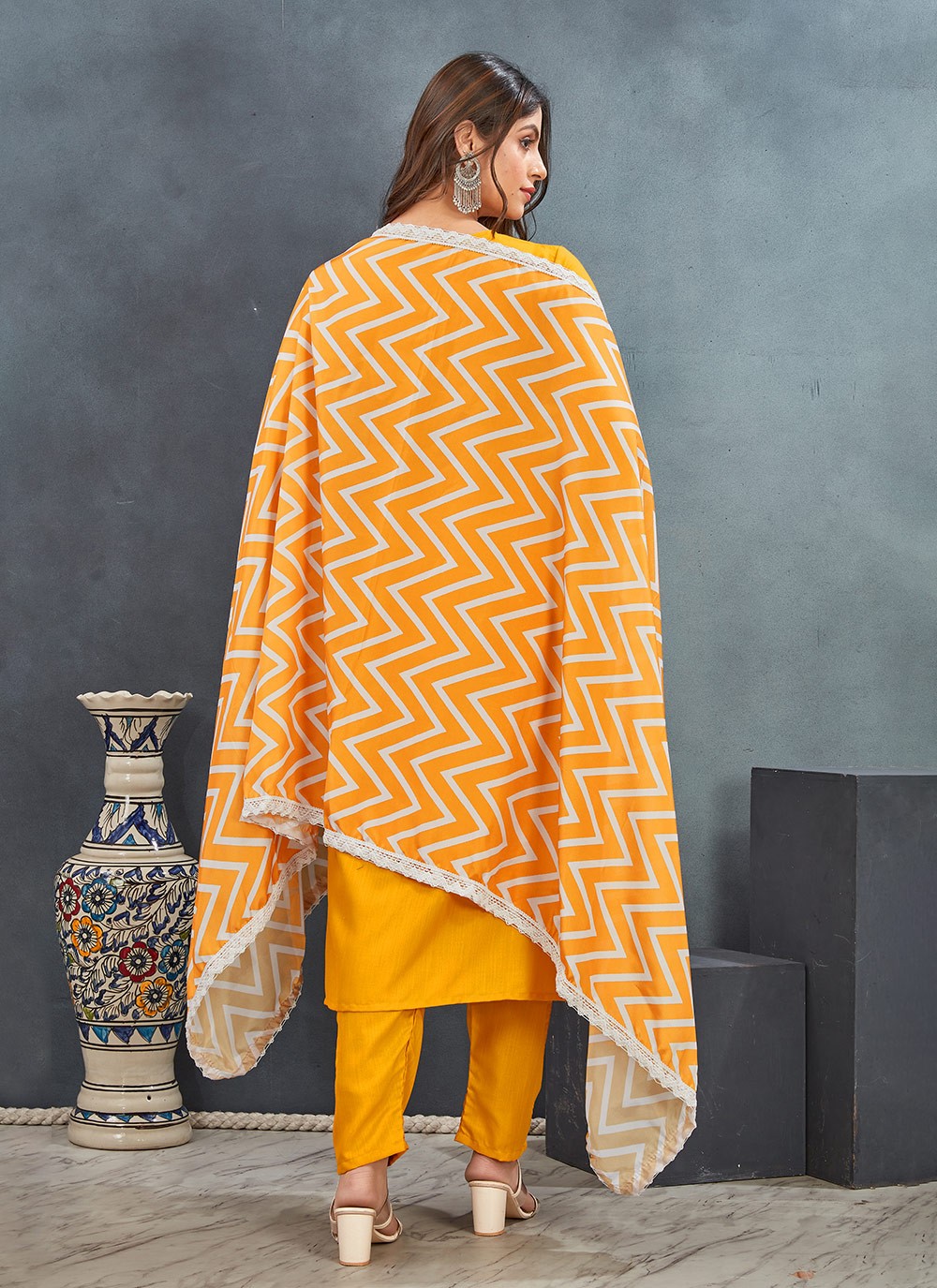 Pant Style Suit Printed Yellow Rayon T5009