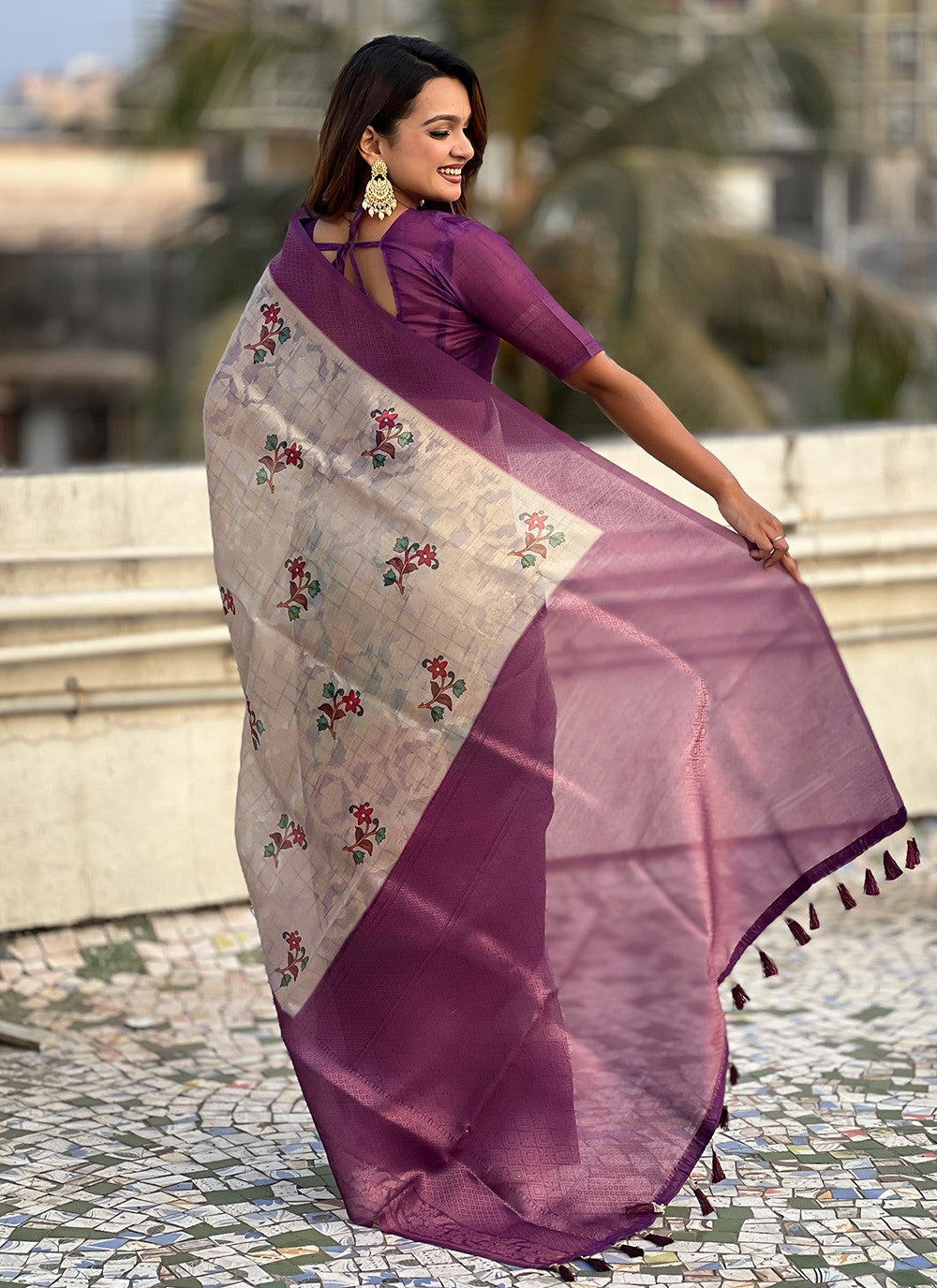 Printed Cotton Purple Saree S14213
