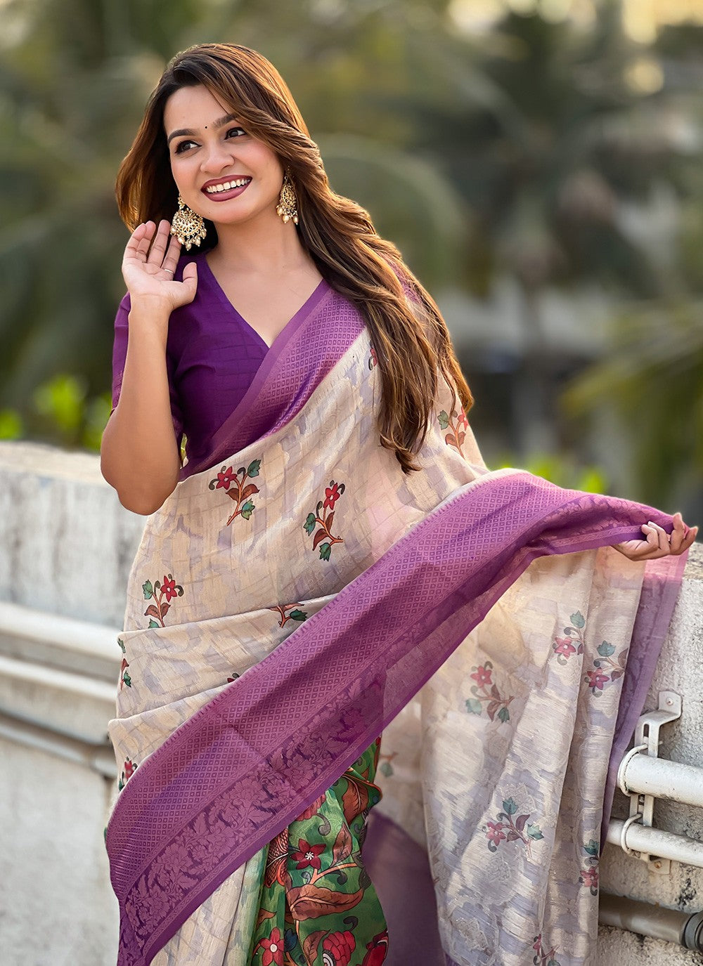 Printed Cotton Purple Saree S14213