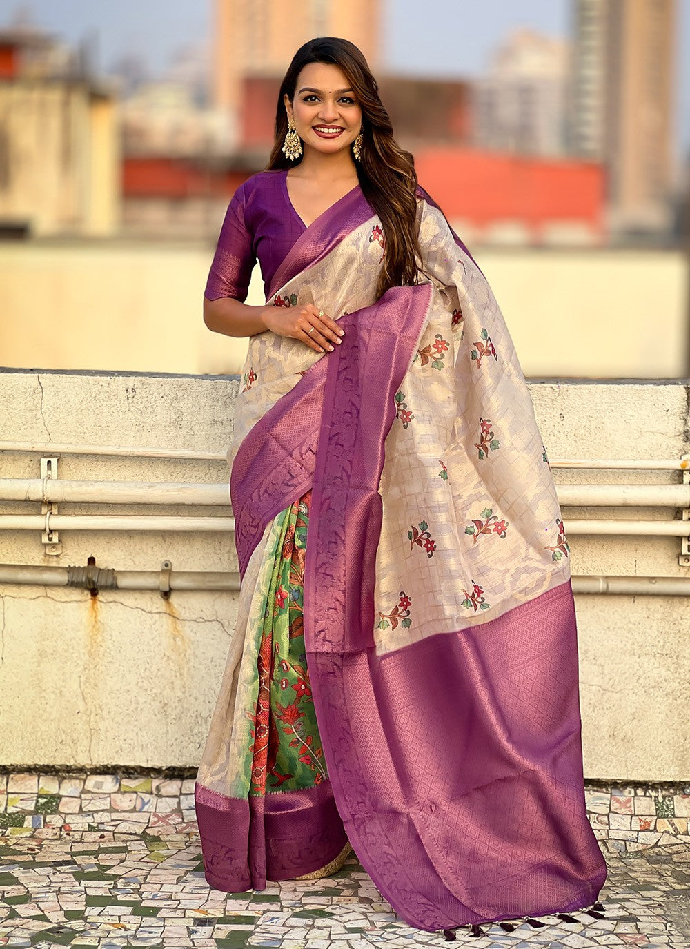 Printed Cotton Purple Saree S14213