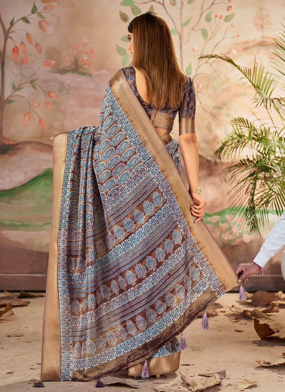 Printed Silk Brown Trendy Saree S15371