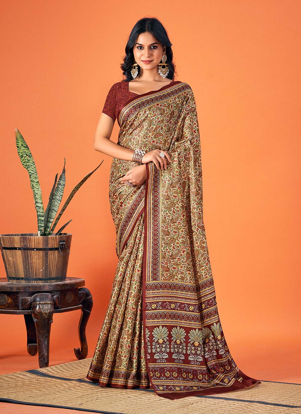Casual Printed Pashmina Saree - S6134