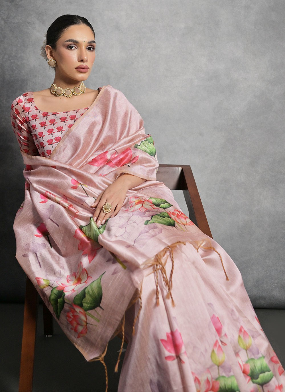 Trendy Printed Tussar Silk Saree - S4858