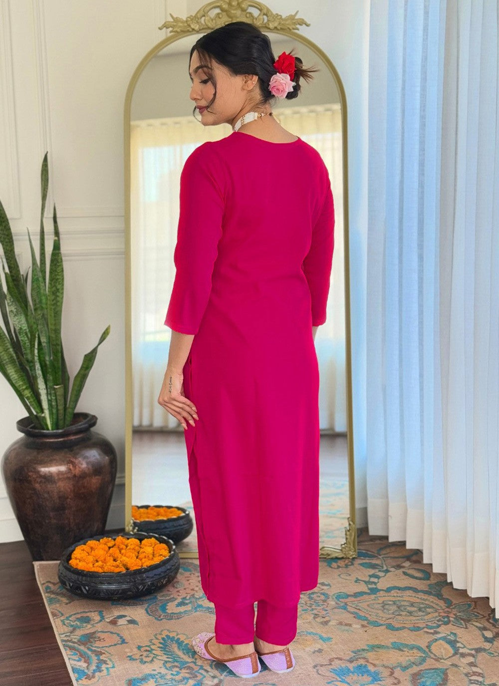 Embroidered Rayon Pink Salwar Suit T6042