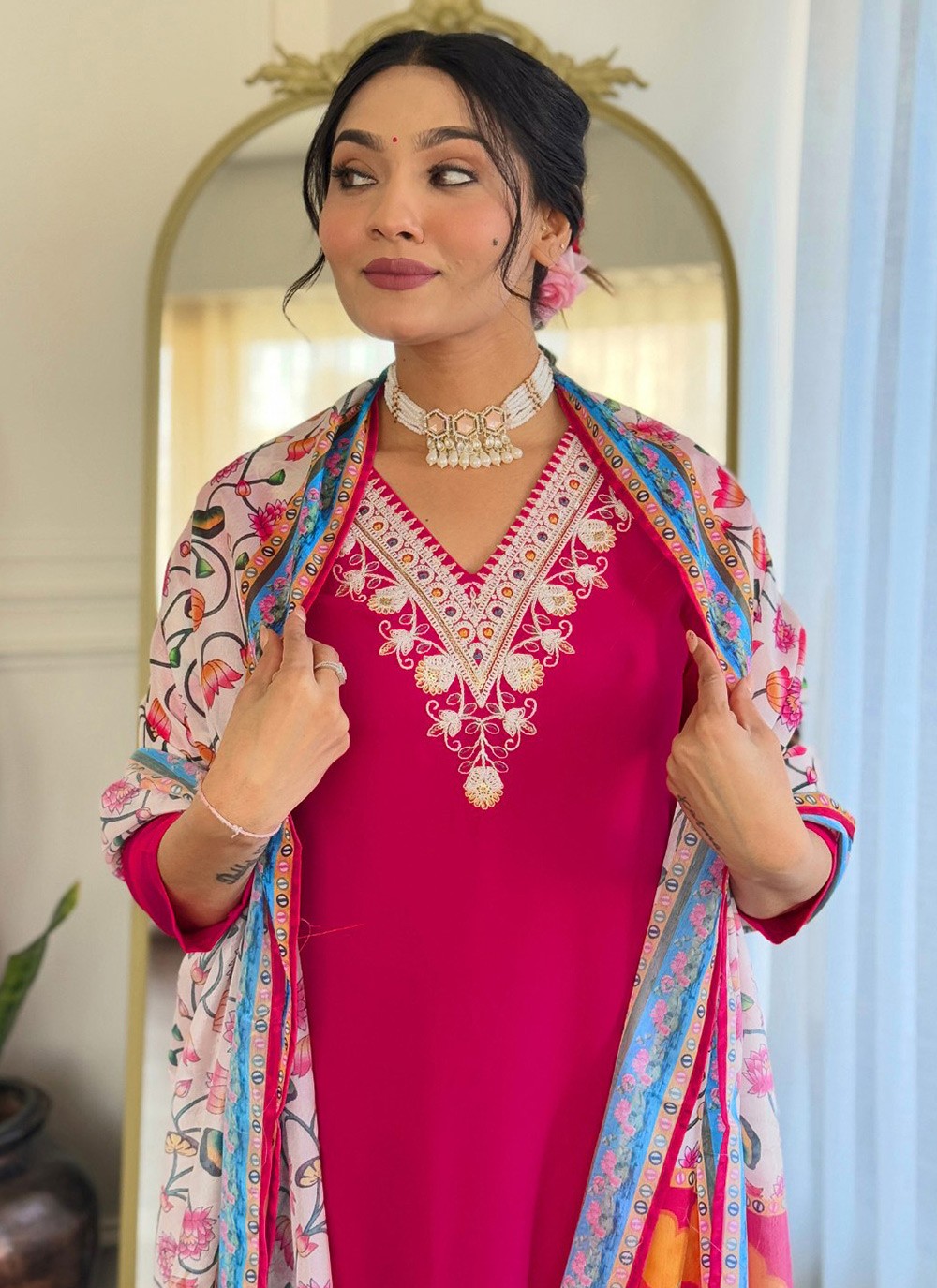Embroidered Rayon Pink Salwar Suit T6042