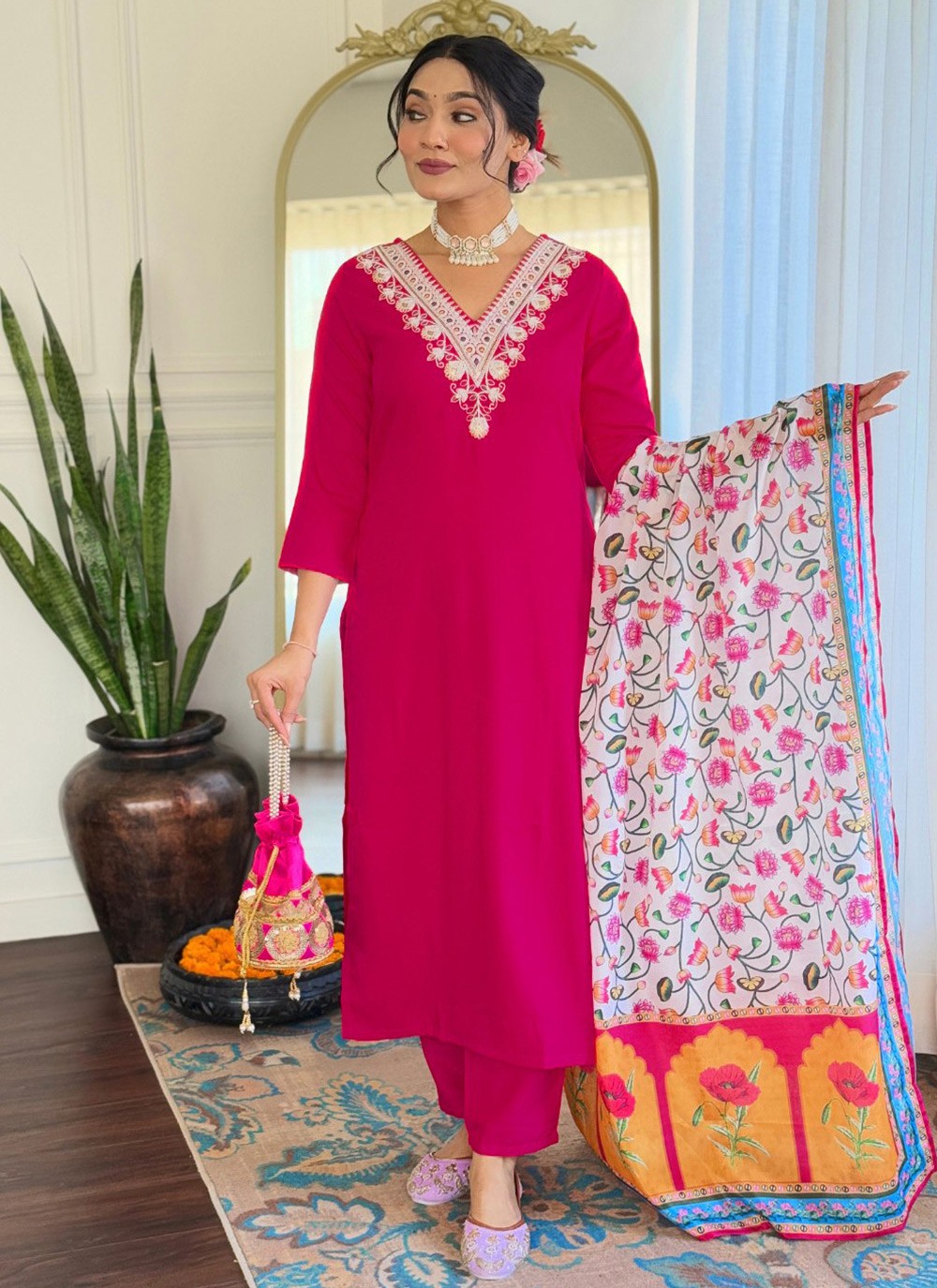Embroidered Rayon Pink Salwar Suit T6042