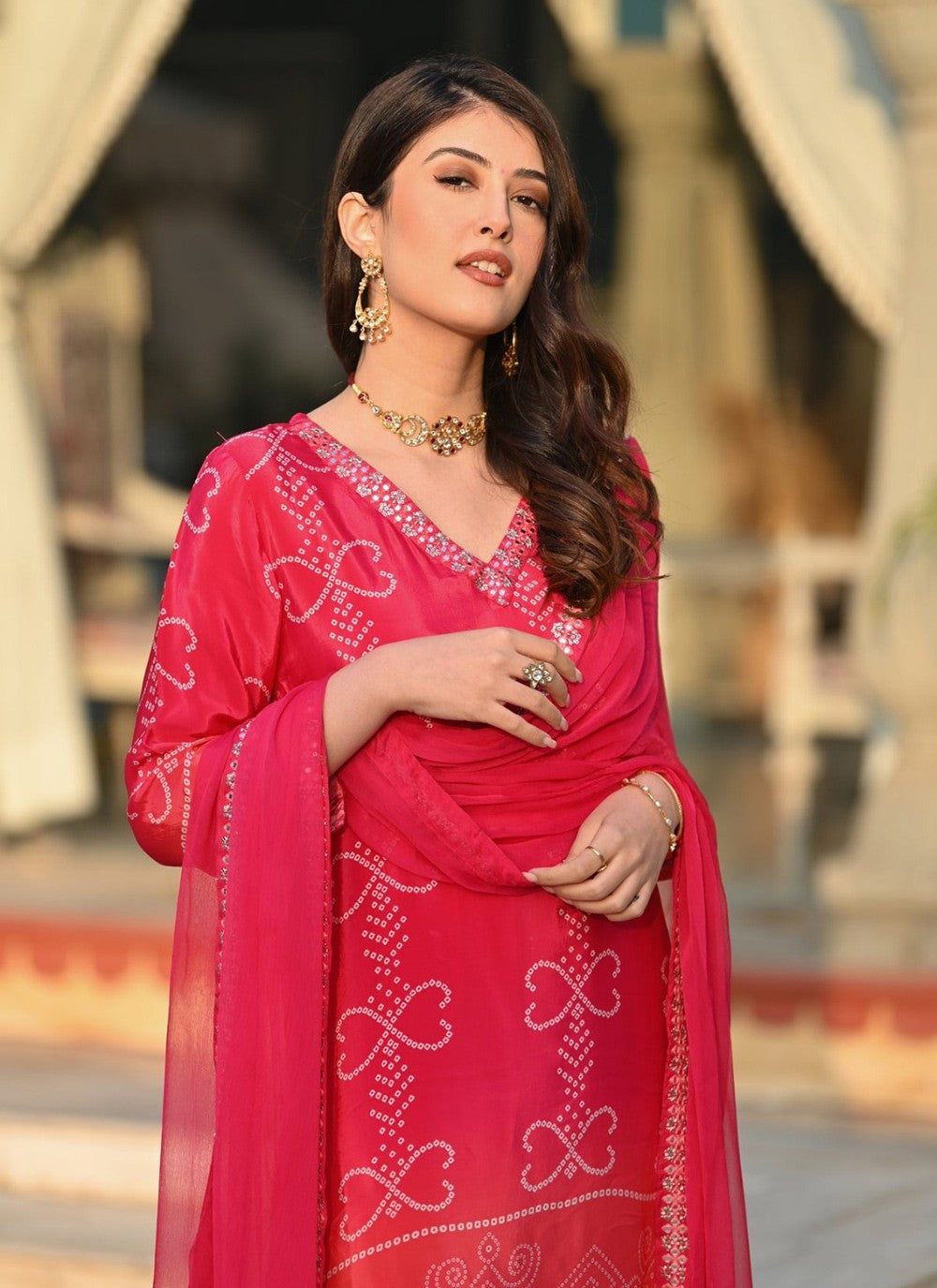 Salwar Suit Embroidered Pink Chinon T5076