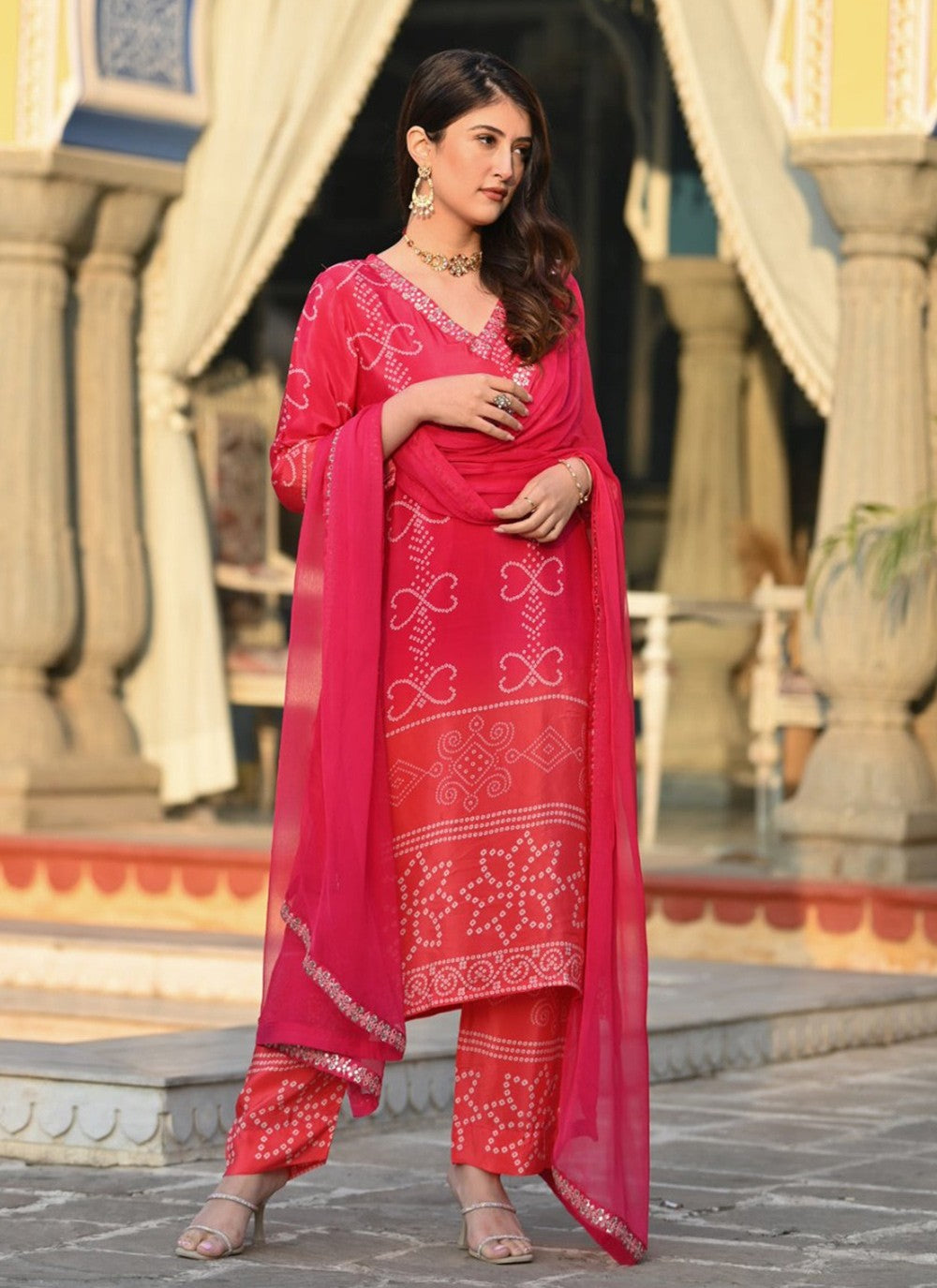 Salwar Suit Embroidered Pink Chinon T5076