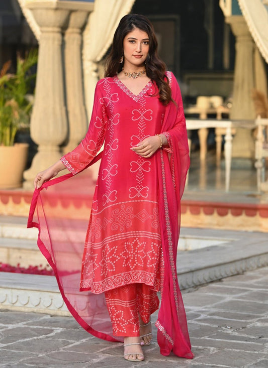 Salwar Suit Embroidered Pink Chinon T5076
