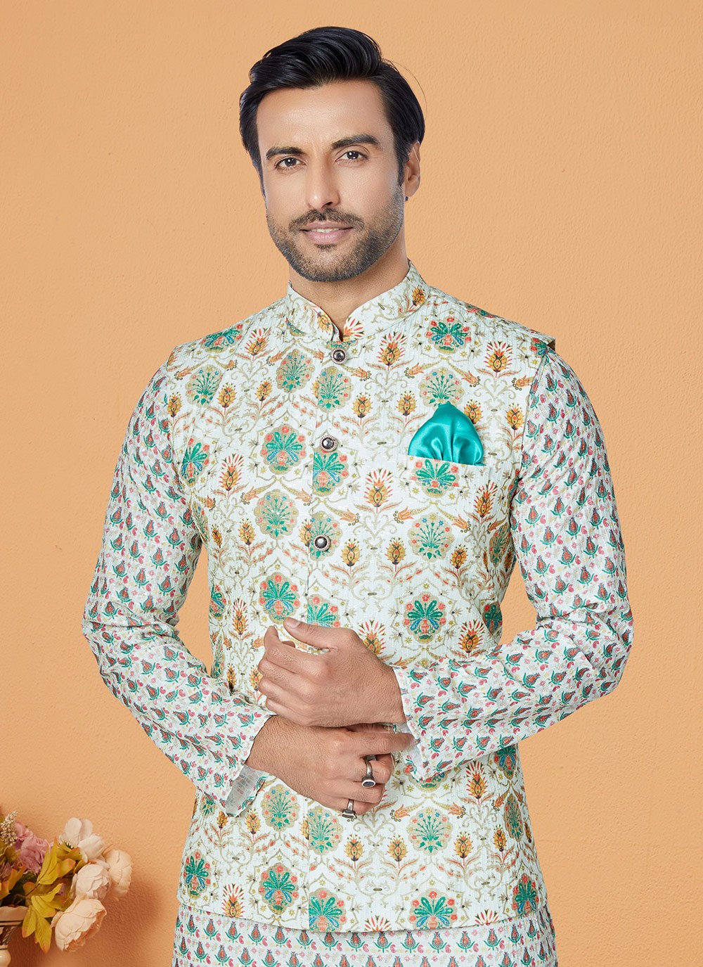 Printed Polyester Multi Colour Nehru Jackets - M7429