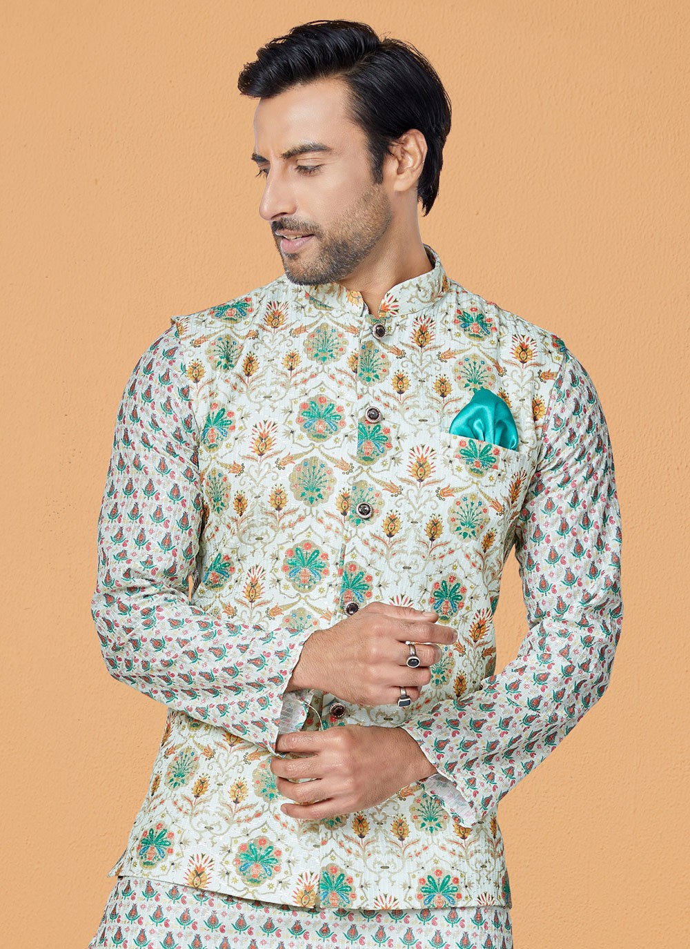 Printed Polyester Multi Colour Nehru Jackets - M7429