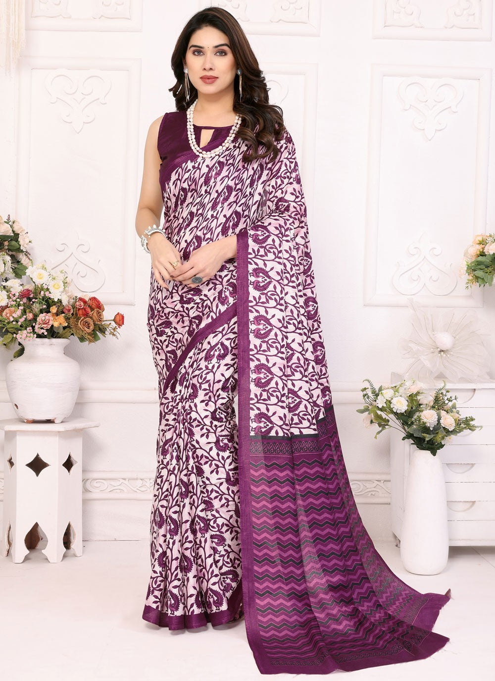 Printed Satin Saree - S12222