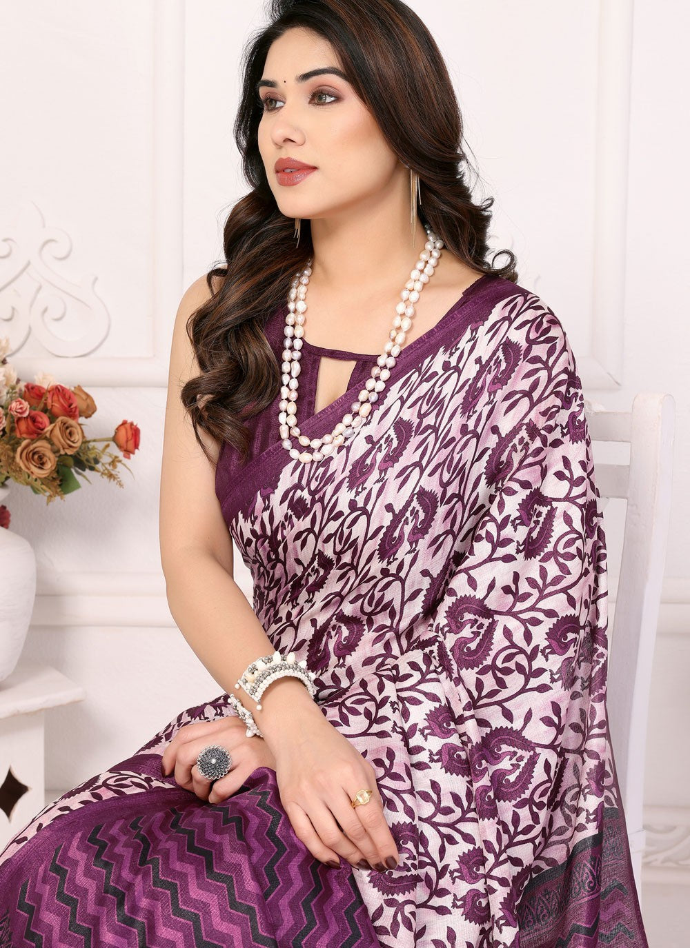 Printed Satin Saree - S12222
