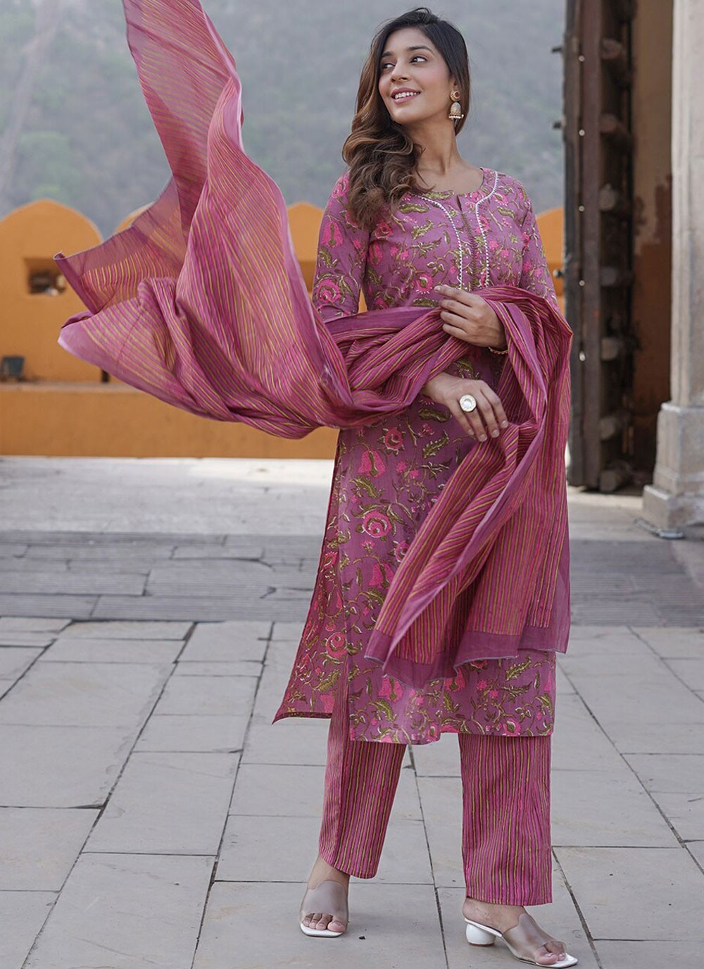 Salwar Suit Printed Purple Cotton T5380
