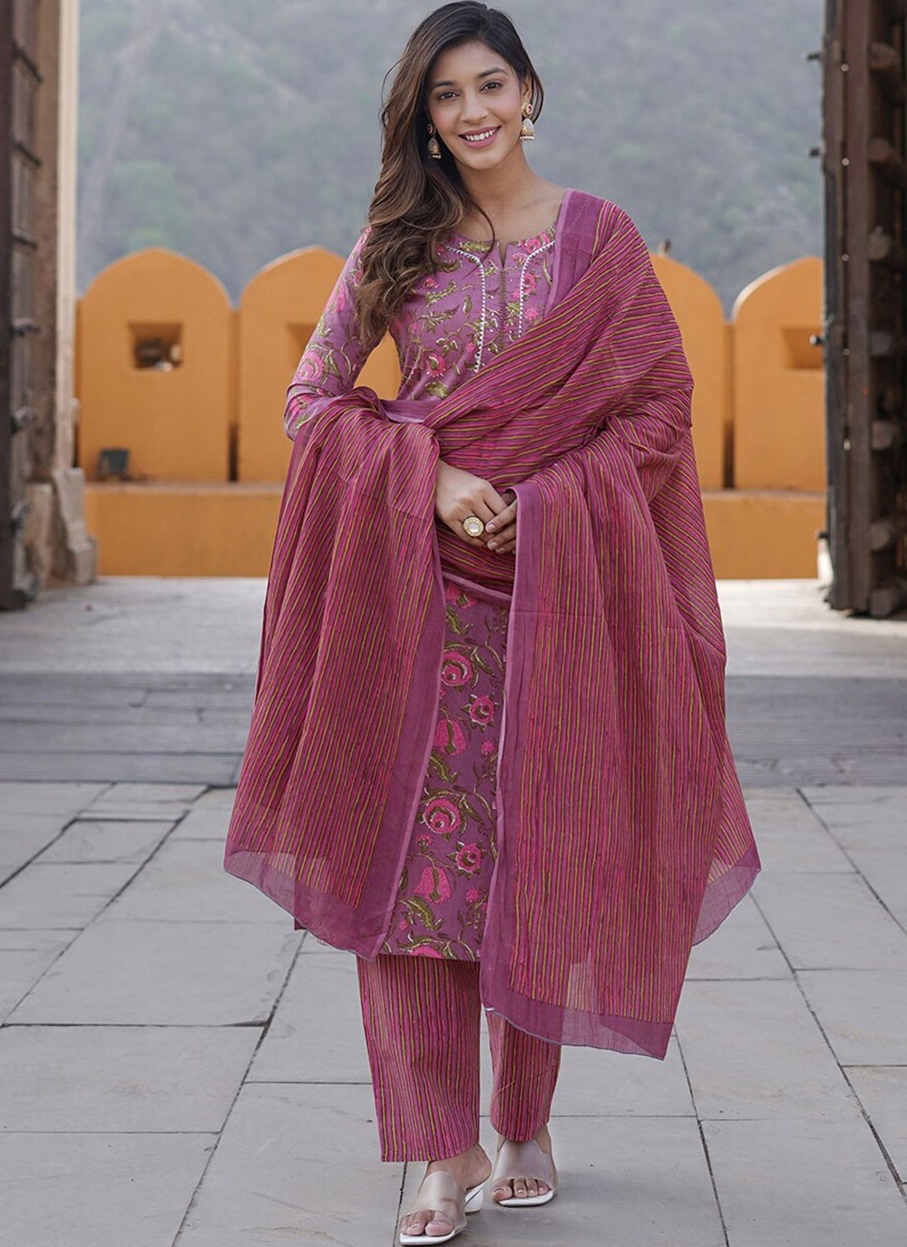 Salwar Suit Printed Purple Cotton T5380