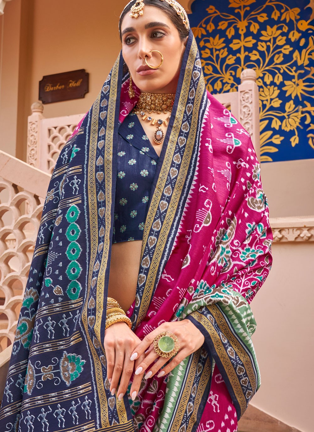 Classic Saree Printed Hot Pink Silk S12784