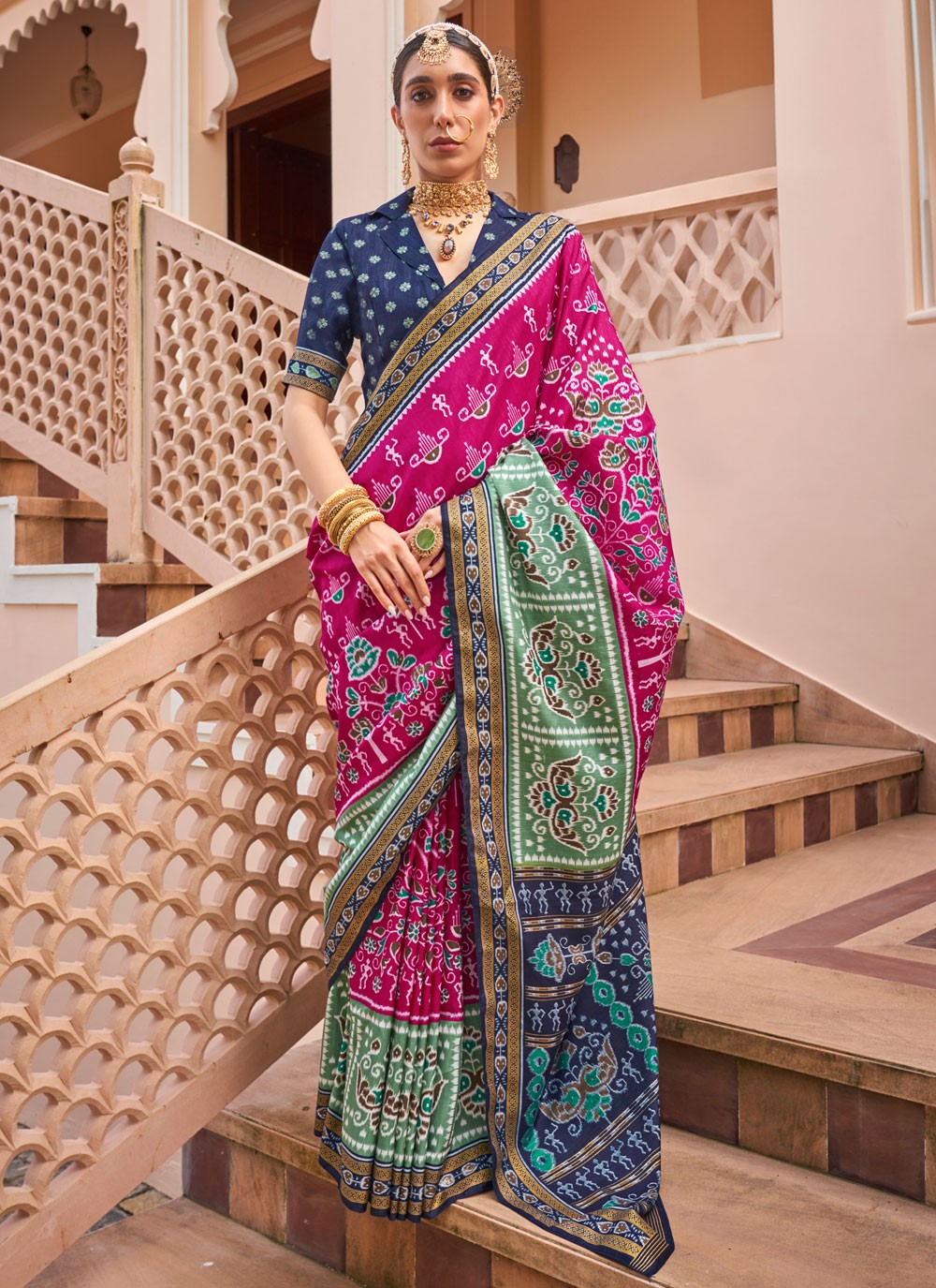 Classic Saree Printed Hot Pink Silk Saree S12784