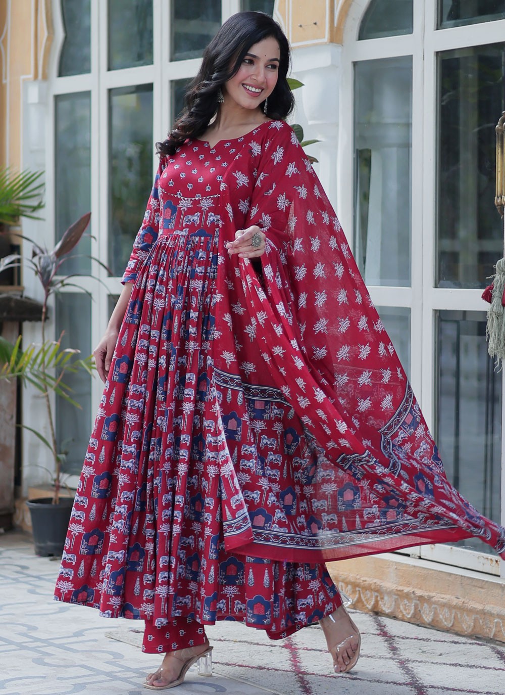 Printed Cotton Hot Pink Salwar Suit T6409