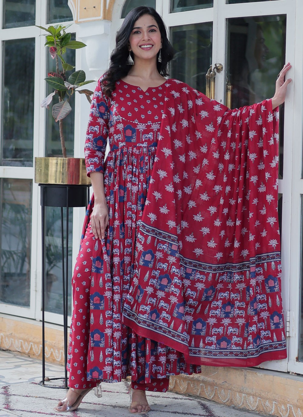 Printed Cotton Hot Pink Salwar Suit T6409
