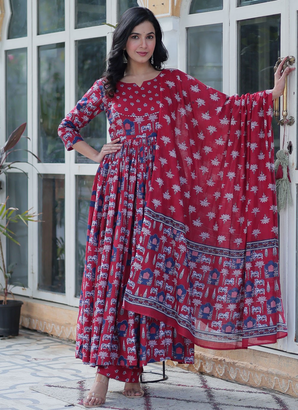 Printed Cotton Hot Pink Salwar Suit T6409