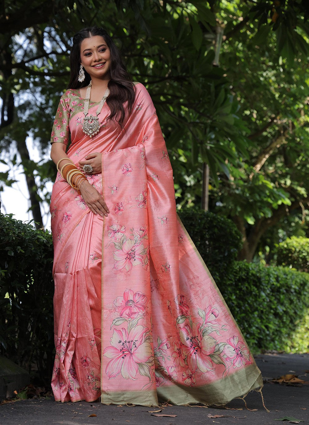 Classic Printed Tussar Silk Saree - S8572