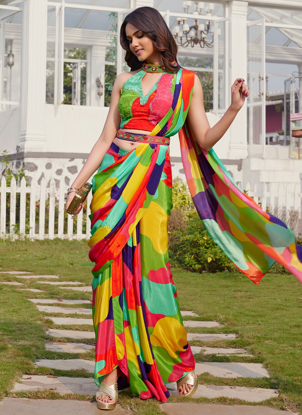 Traditional Printed Multi Colour Silk Saree S13429