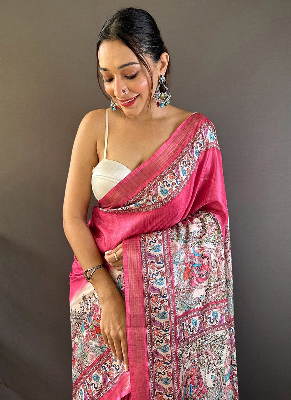 Printed Digital Print Tussar Silk Saree - S7857