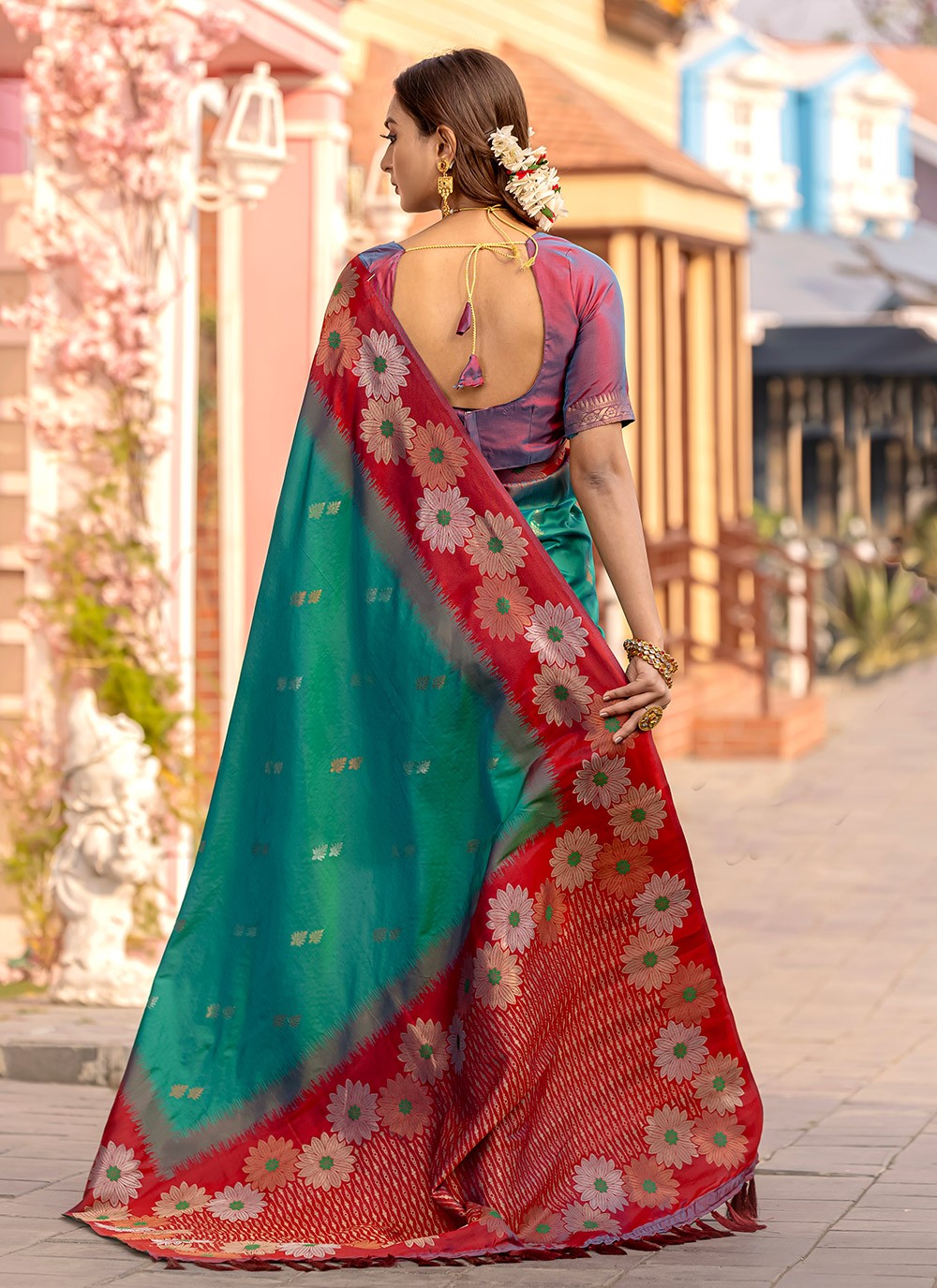 Contemporary Printed Sea Green Silk S12561