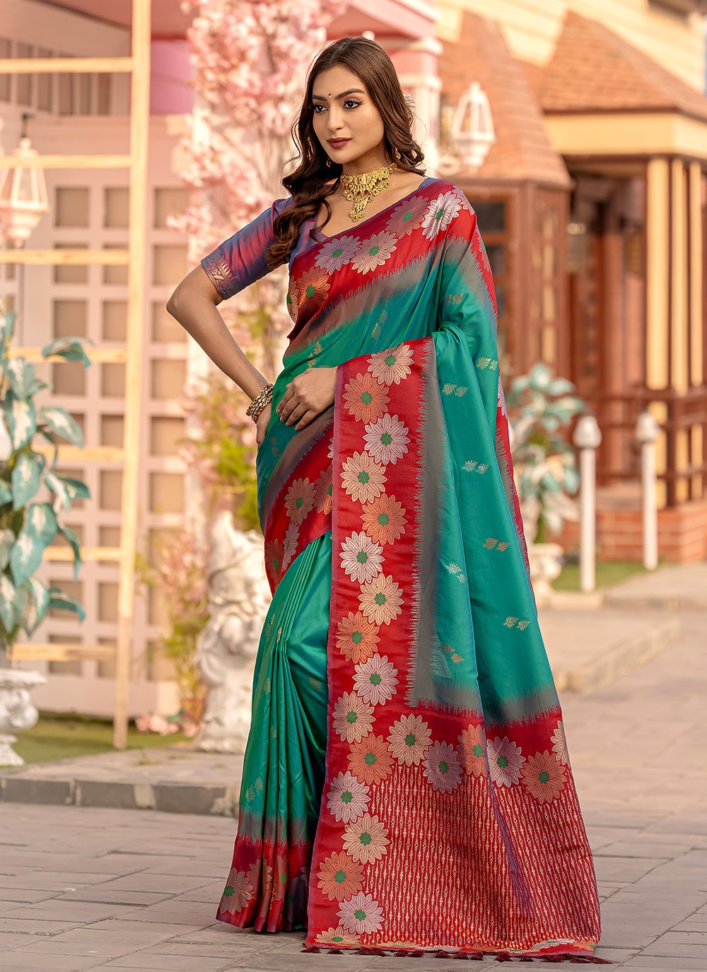 Contemporary Printed Sea Green Silk S12561