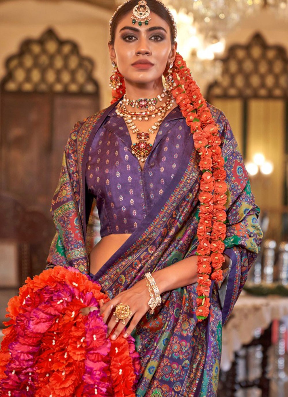 Designer Printed Purple Silk Saree S13677
