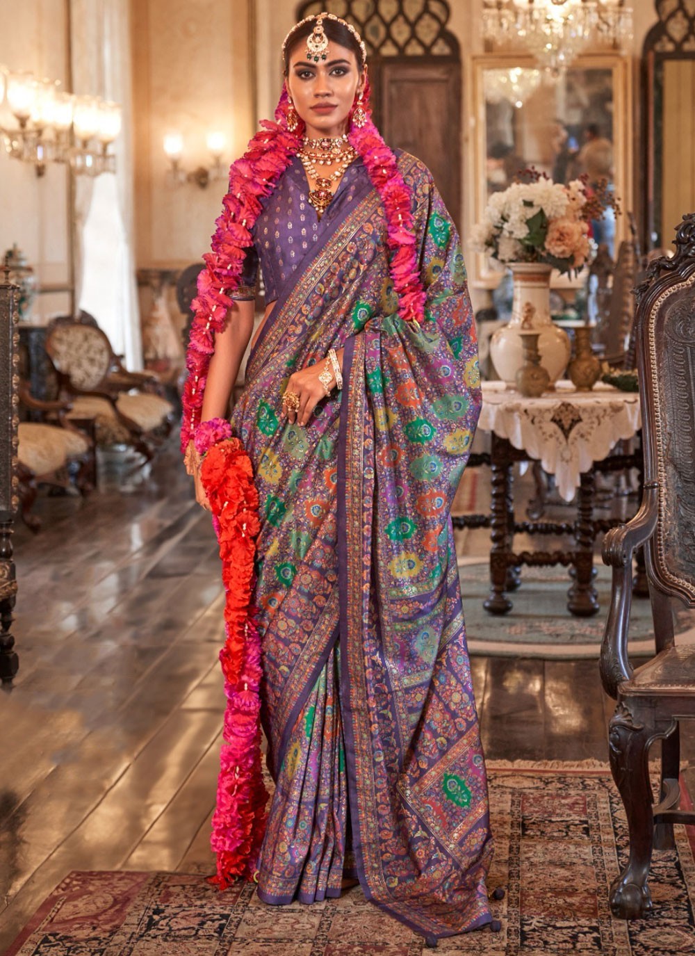 Designer Printed Purple Silk Saree S13677