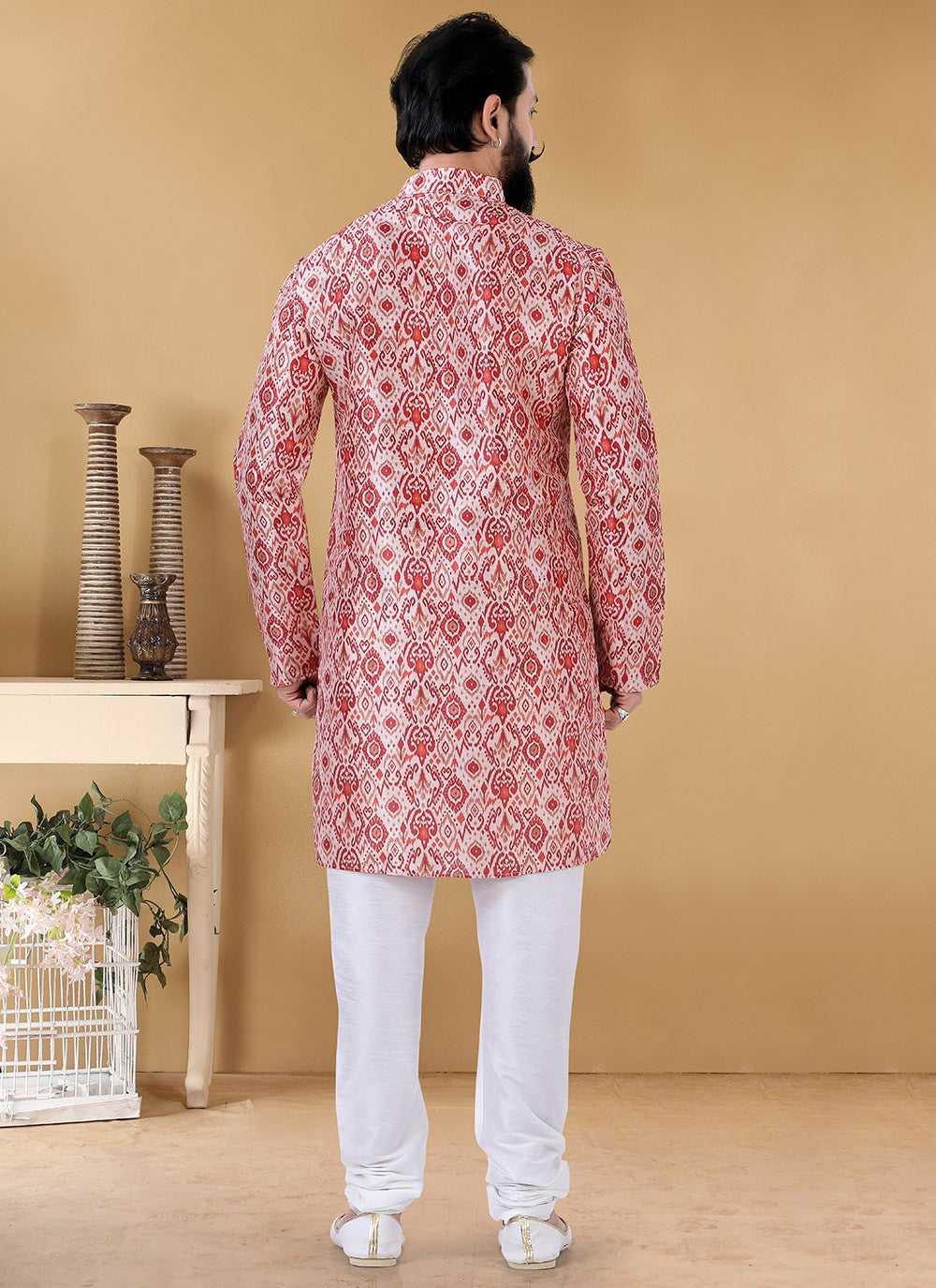 Printed Silk Multi Colour Kurta Pyjama - M3166