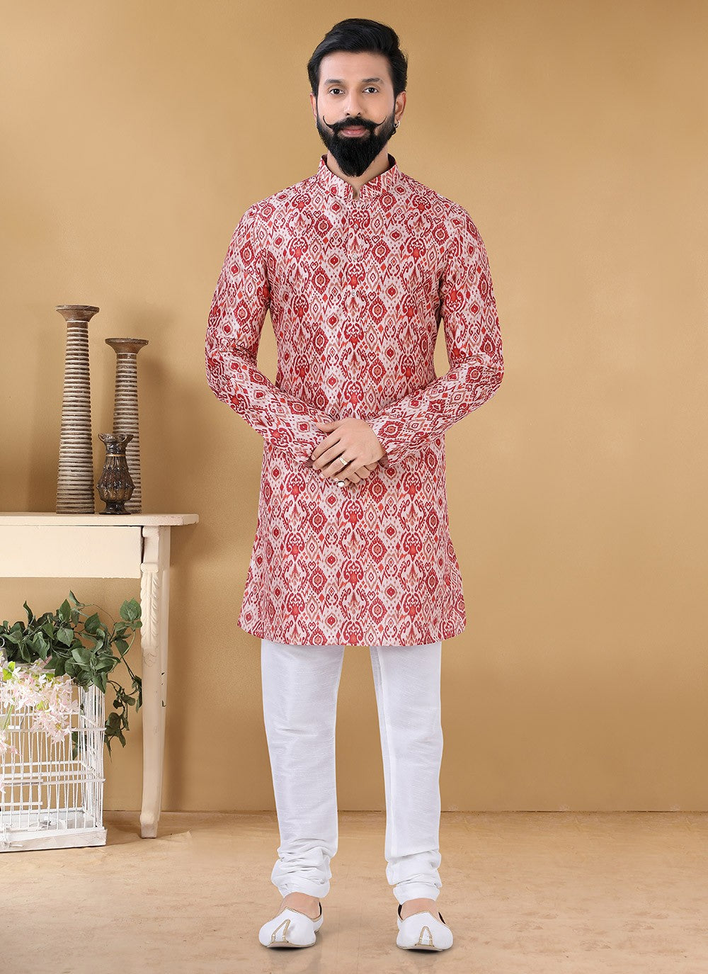 Printed Silk Multi Colour Kurta Pyjama - M3166
