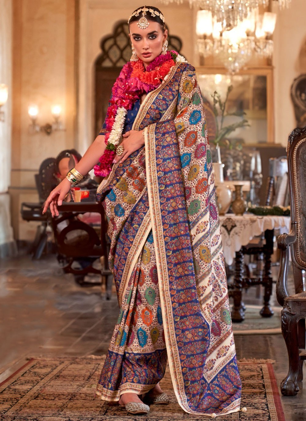 Traditional Printed Cream Silk Saree S13678