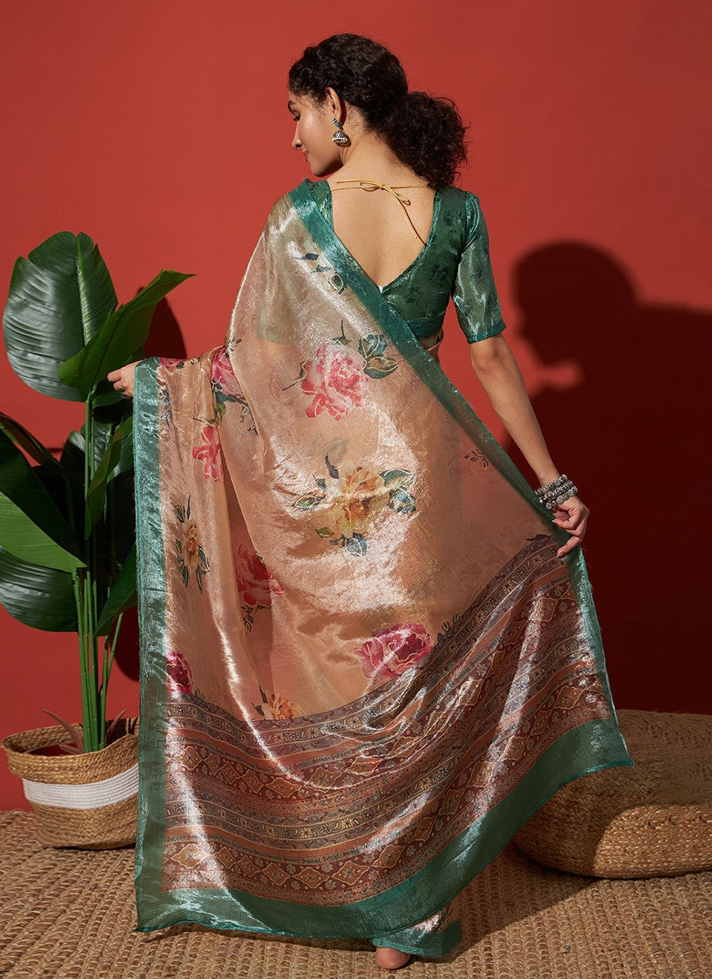 Orange Tissue Classic Saree Printed S17703