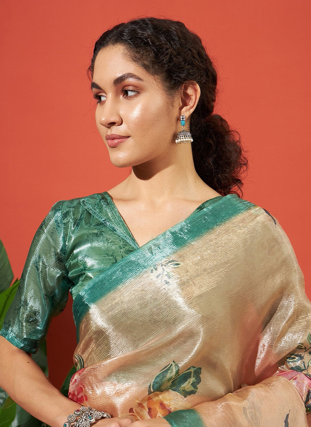 Orange Tissue Classic Saree Printed S17703