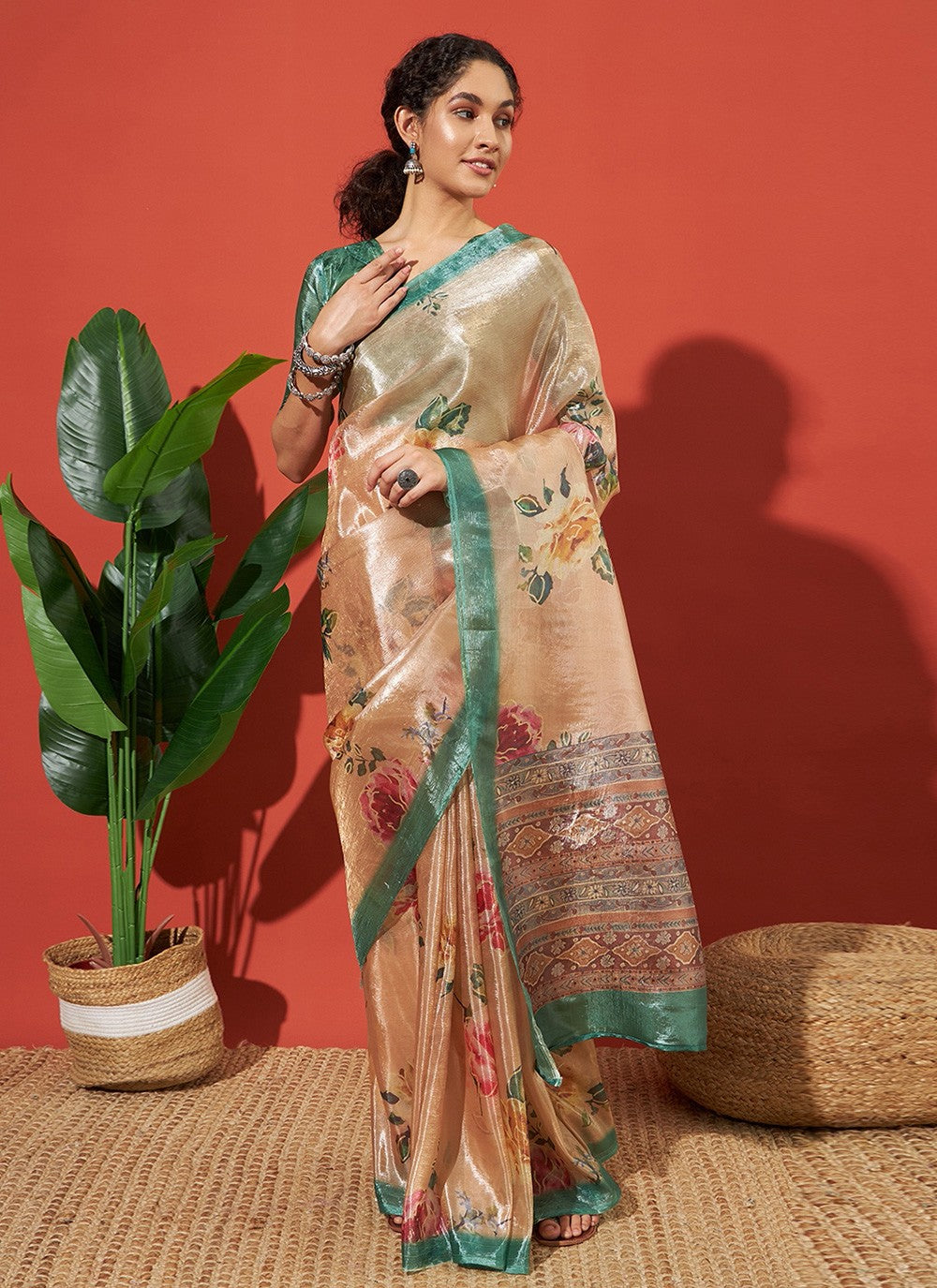 Orange Tissue Classic Saree Printed S17703