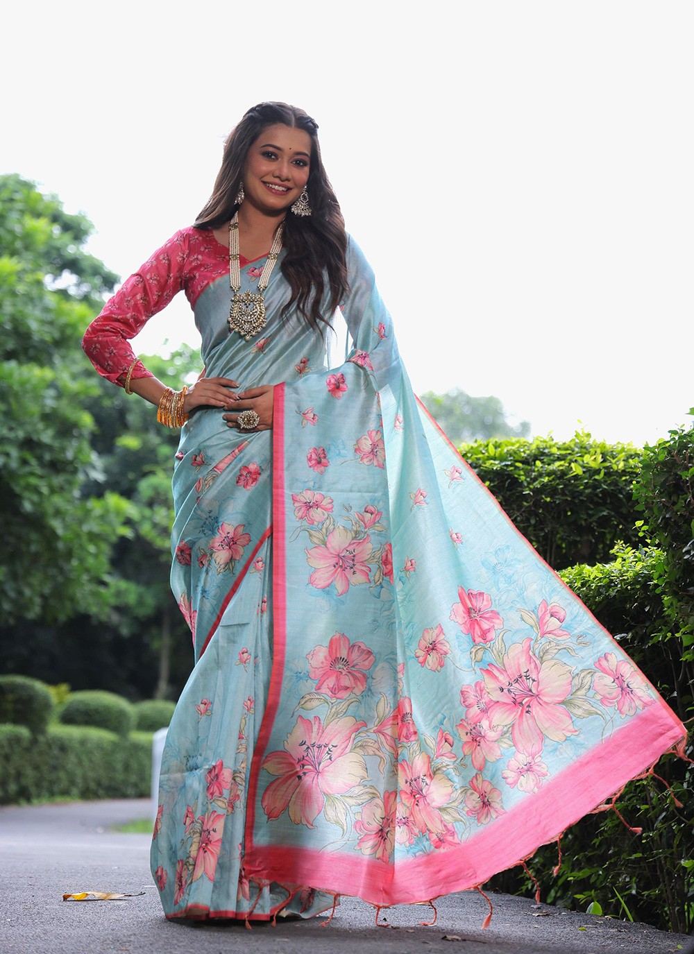 Classic Printed Tussar Silk Saree - S8572