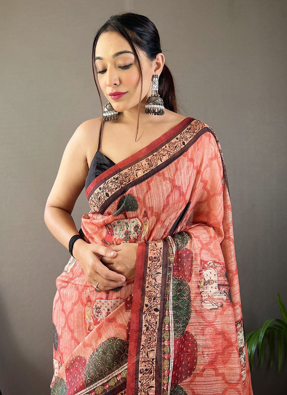 Classic Printed Tussar Silk Saree - S5419