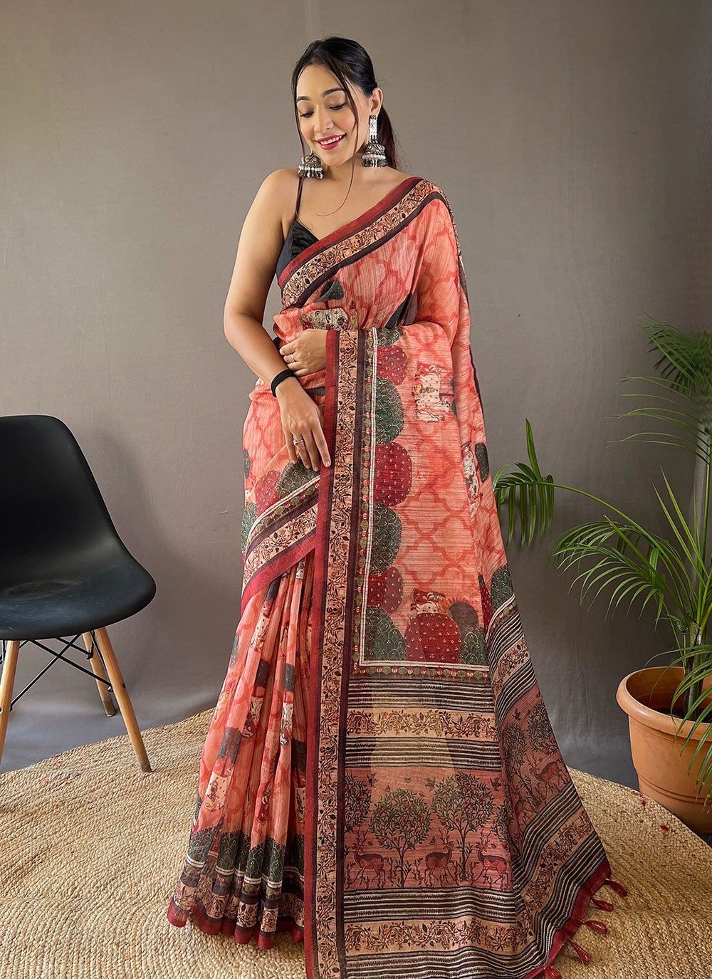Classic Printed Tussar Silk Saree - S5419